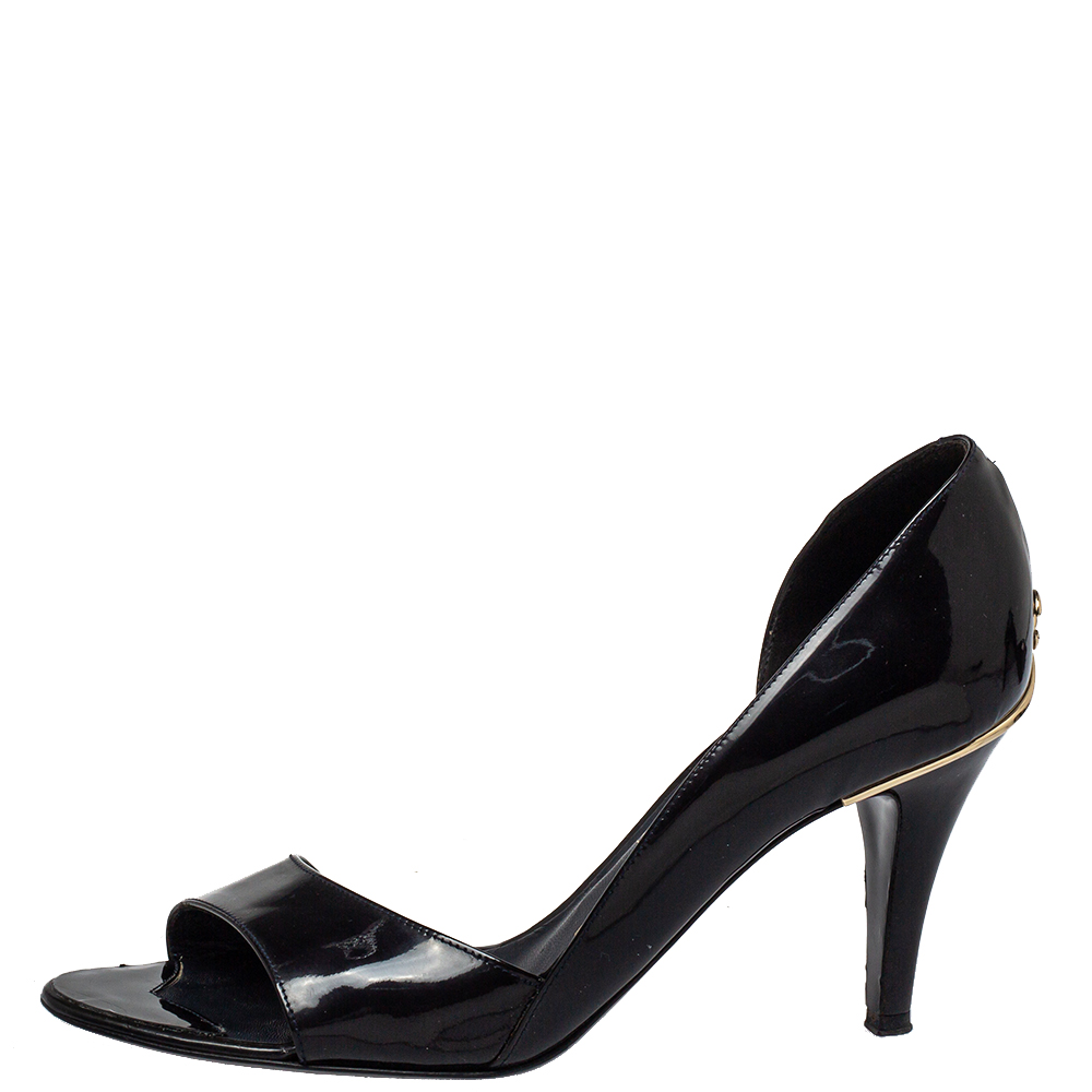 Chanel Black Patent Leather D-orsay Open Toe Pumps Size 37