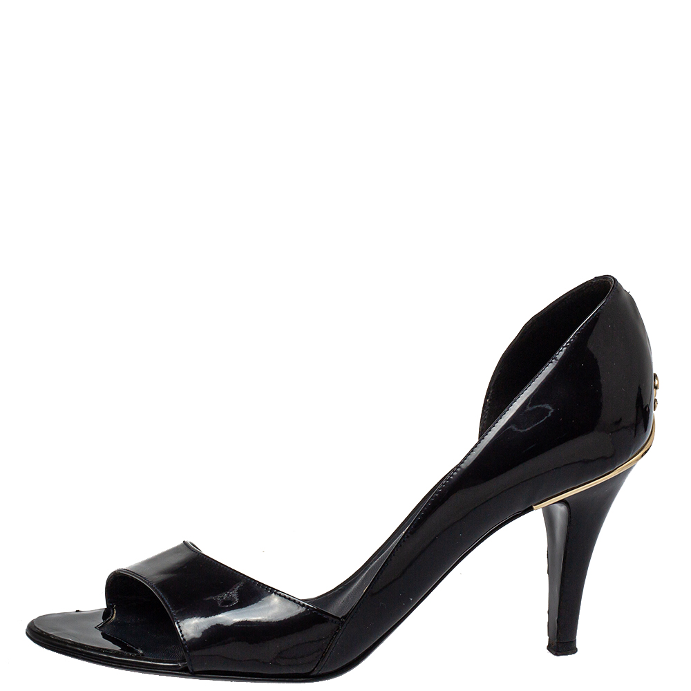 

Chanel Black Patent Leather D-orsay Open Toe Pumps Size