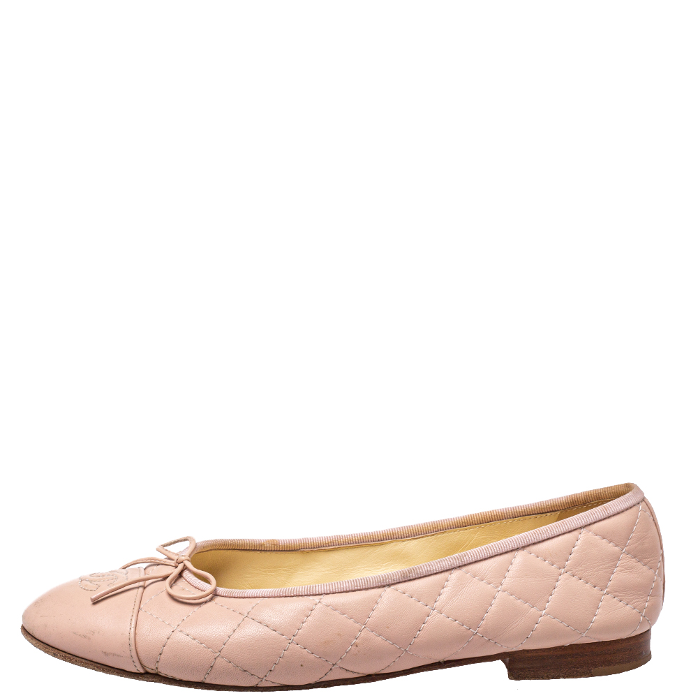 

Chanel Pink Quilted Leather CC Bow Ballet Flats Size