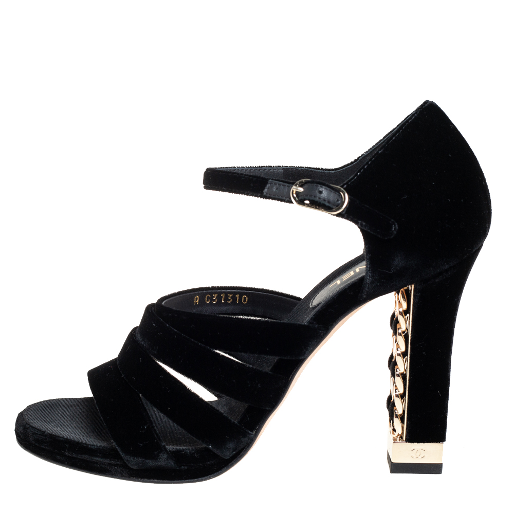 

Chanel Black Velvet Ankle Strap Sandals Size