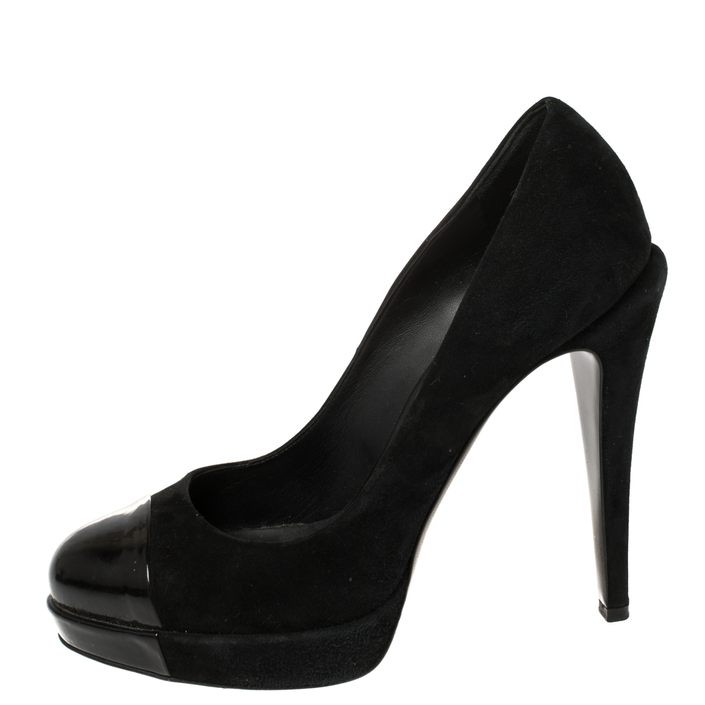 

Chanel Black Suede and Leather Cap Toe Pumps Size