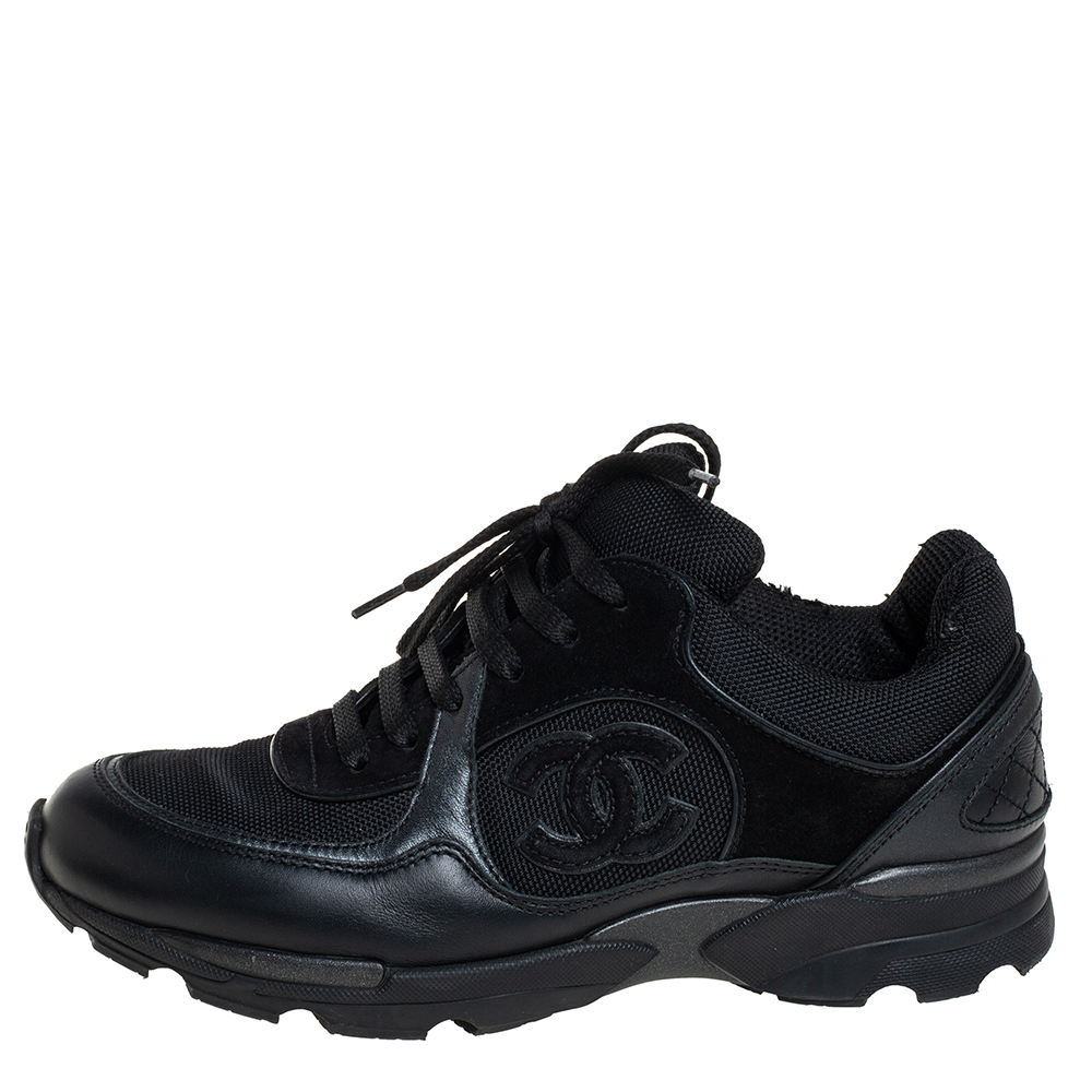 

Chanel Black Mesh And Leather CC Low Top Sneakers Size