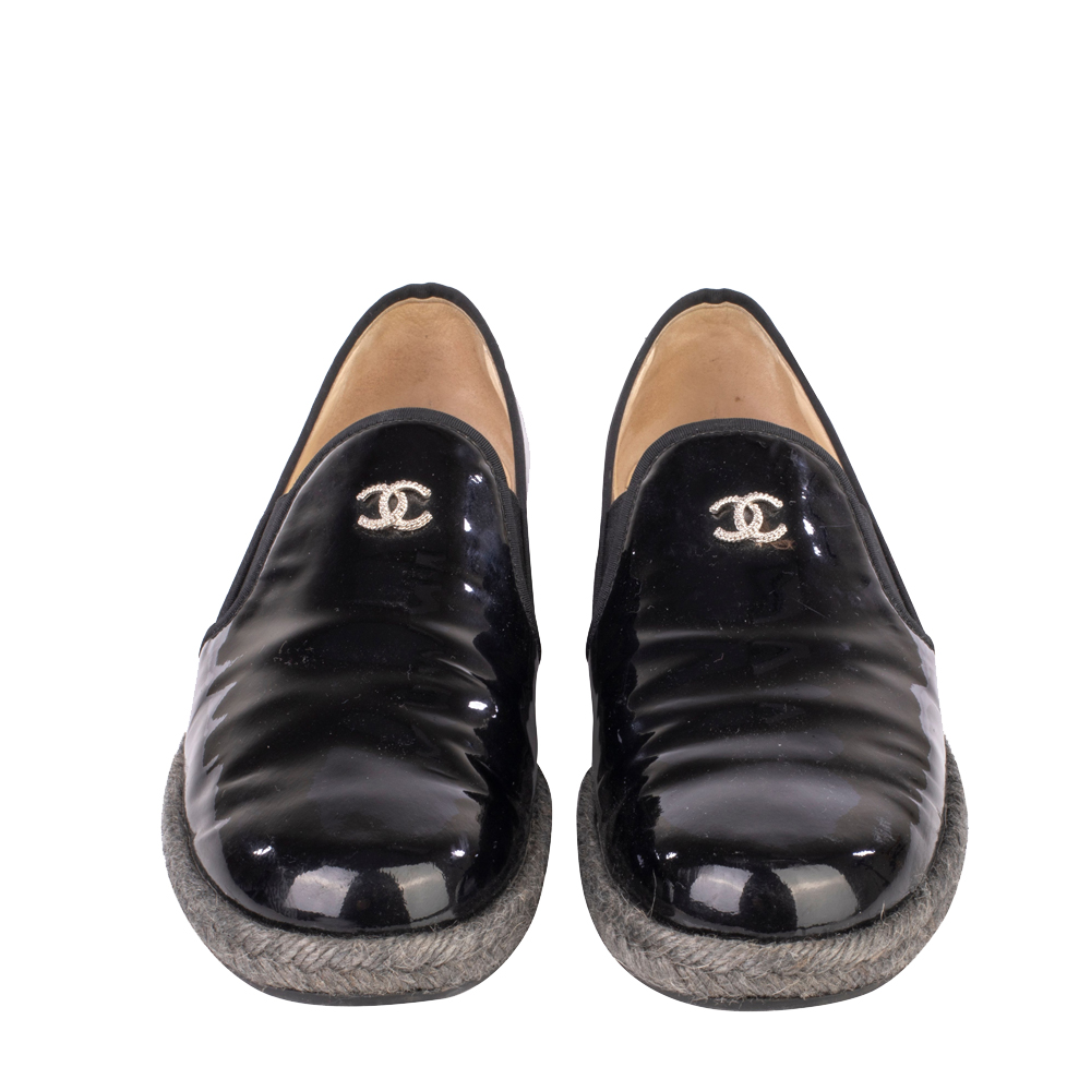 

Chanel Black Patent Loafer CC Espadrille Moccasins Size EU