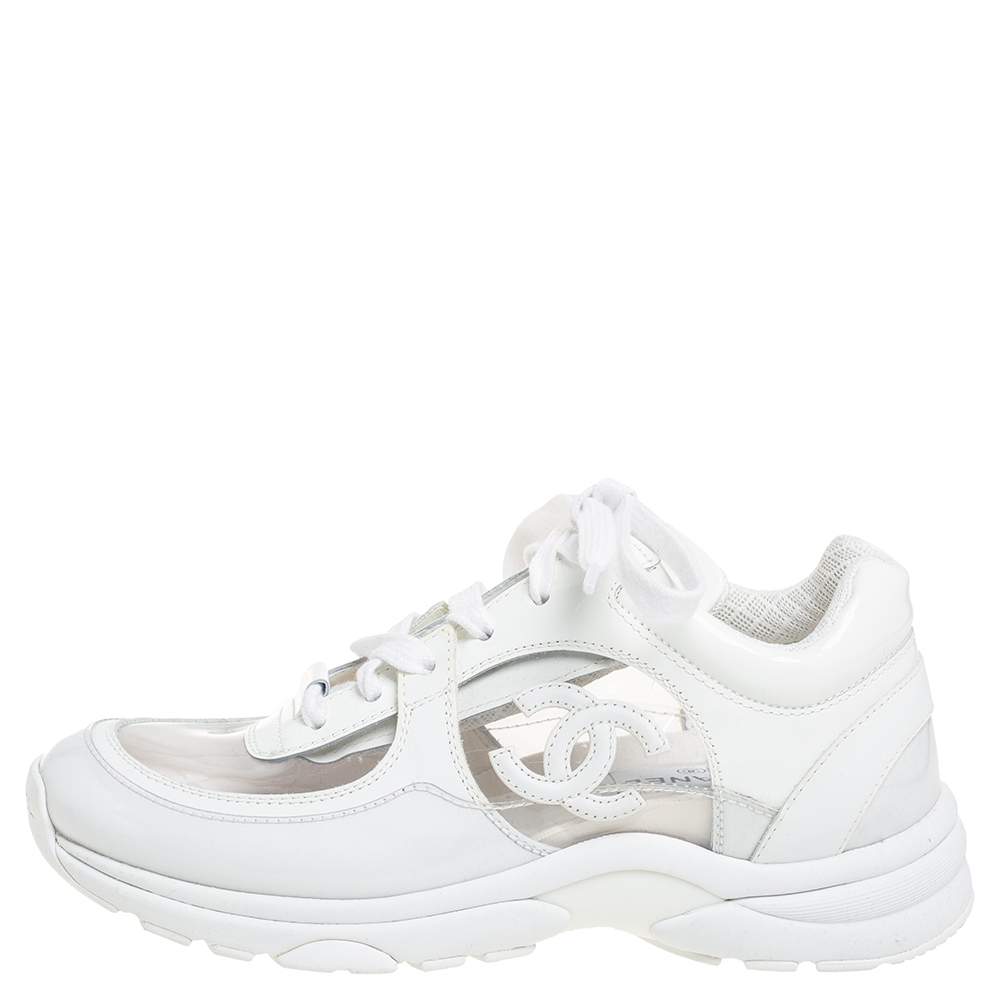 

Chanel White Leather And PVC CC Sneakers Size