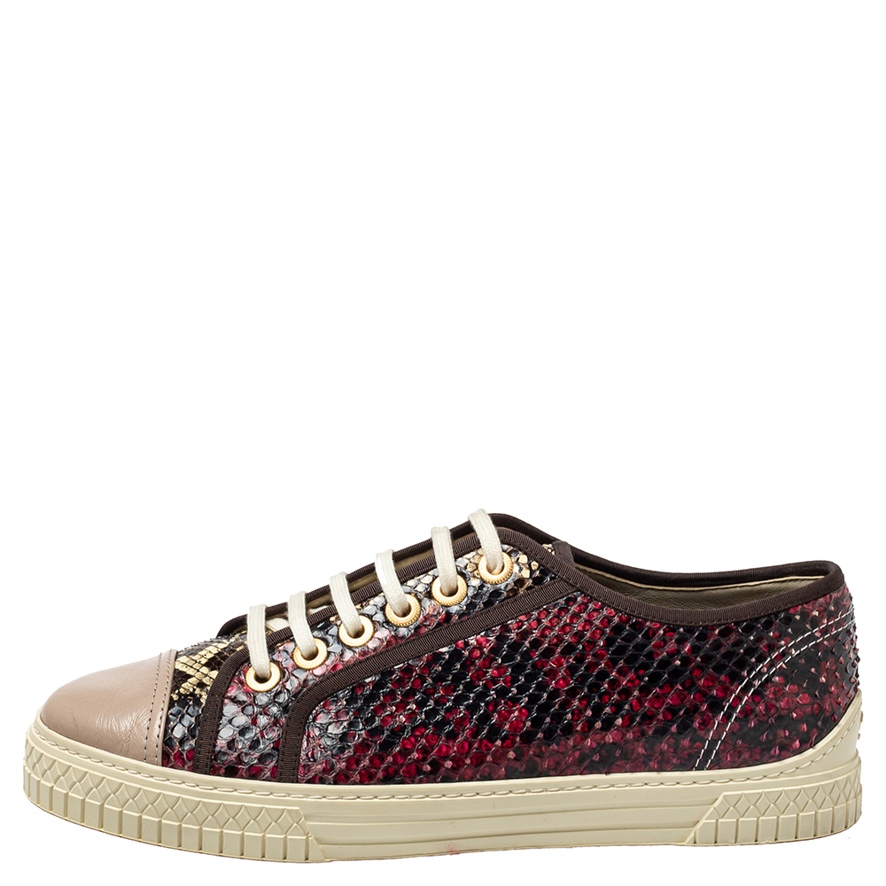 

Chanel Multicolor Python And Leather Cap Toe Low Top Sneakers Size