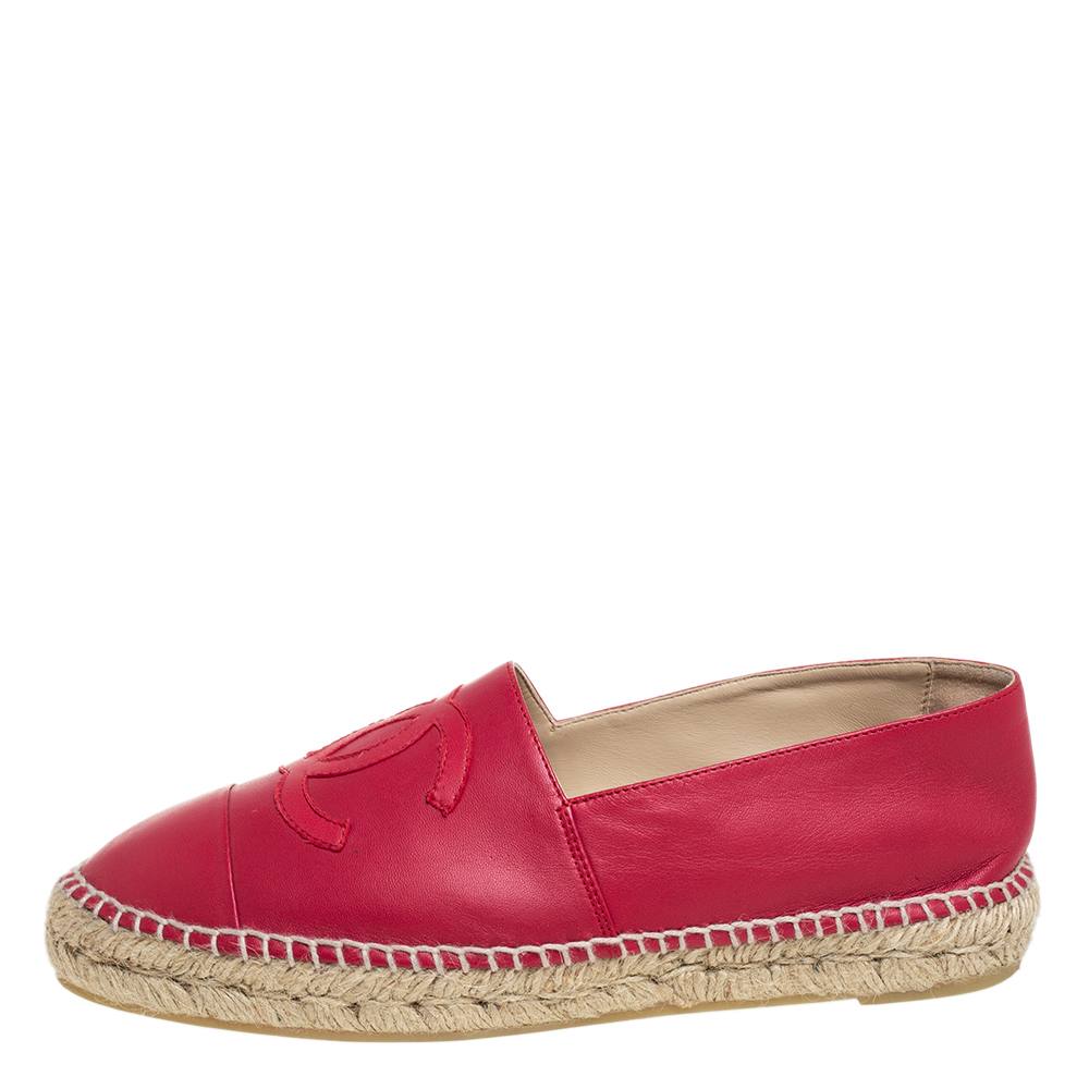 

Chanel Red Leather Cap Toe Espadrille Flats Size