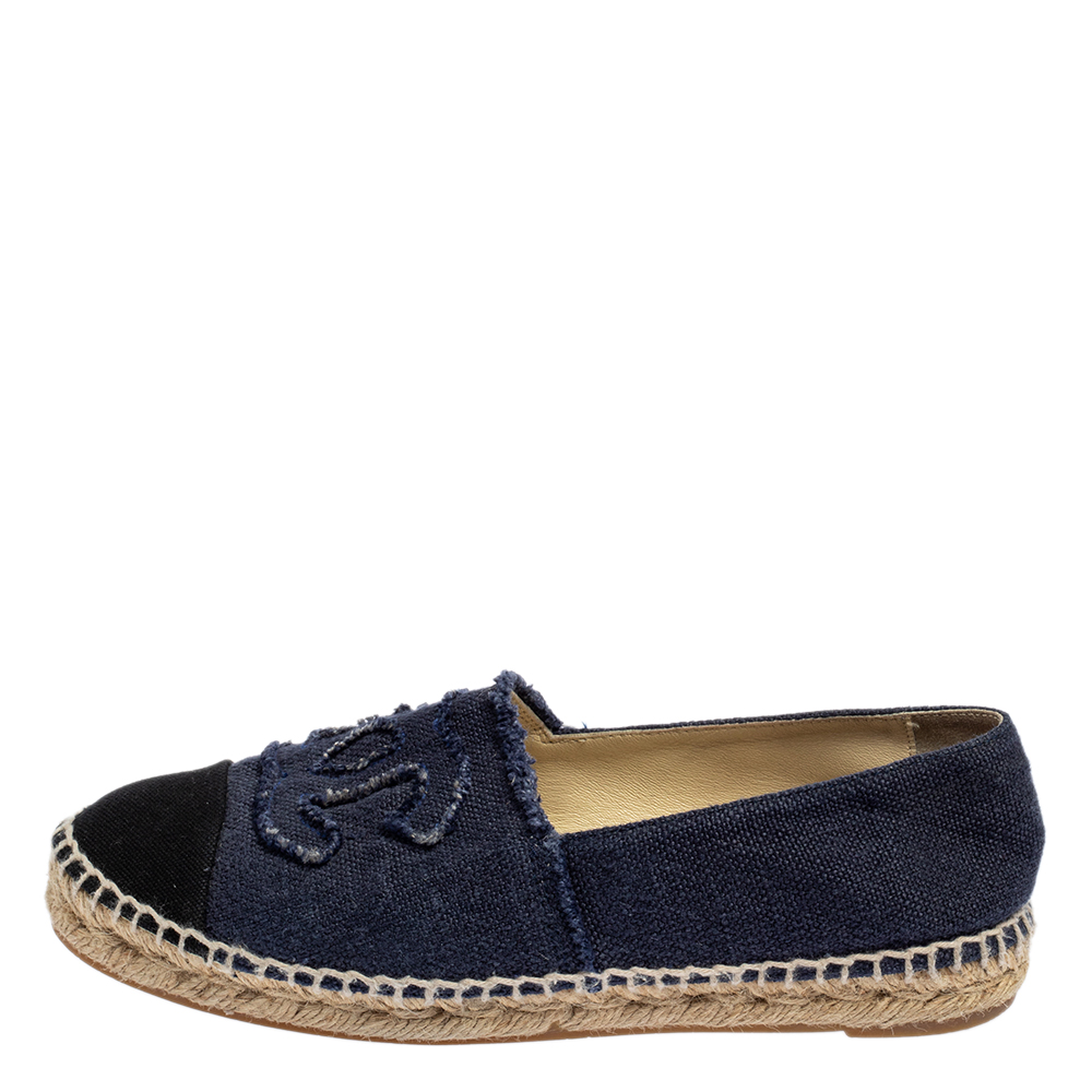

Chanel Denim Blue Canvas CC Cap Toe Espadrille Flats Size