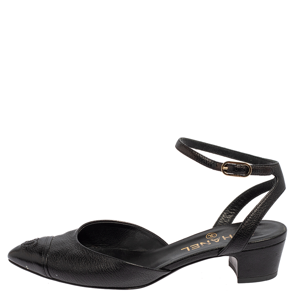 

Chanel Black Leather Cap Toe D'orsay Sandals Size