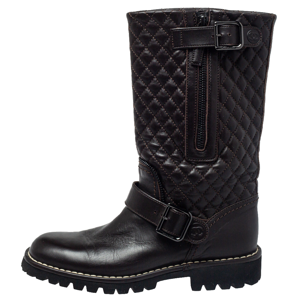 

Chanel Dark Brown Leather Mid Calf Boots Size