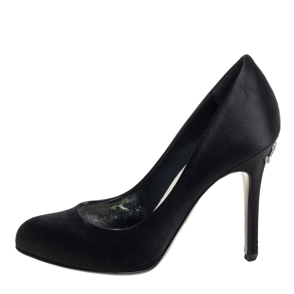 

Chanel Black Satin CC Heel Pumps Size