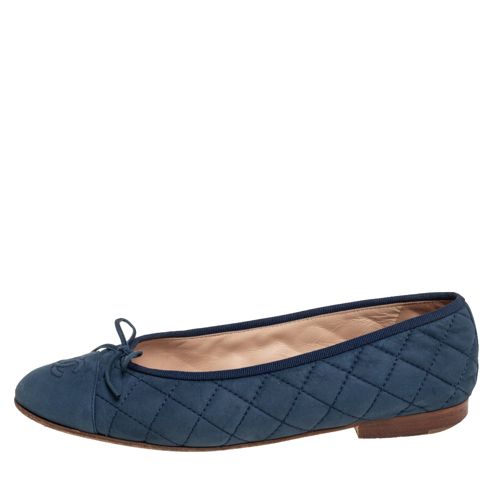 

Chanel Blue Quilted Leather Ballet Flats Size