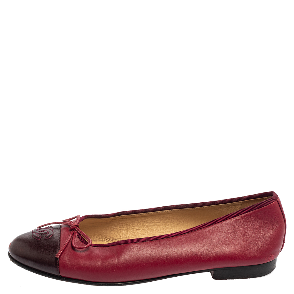

Chanel Burgundy Leather CC Bow Ballet Flats Size