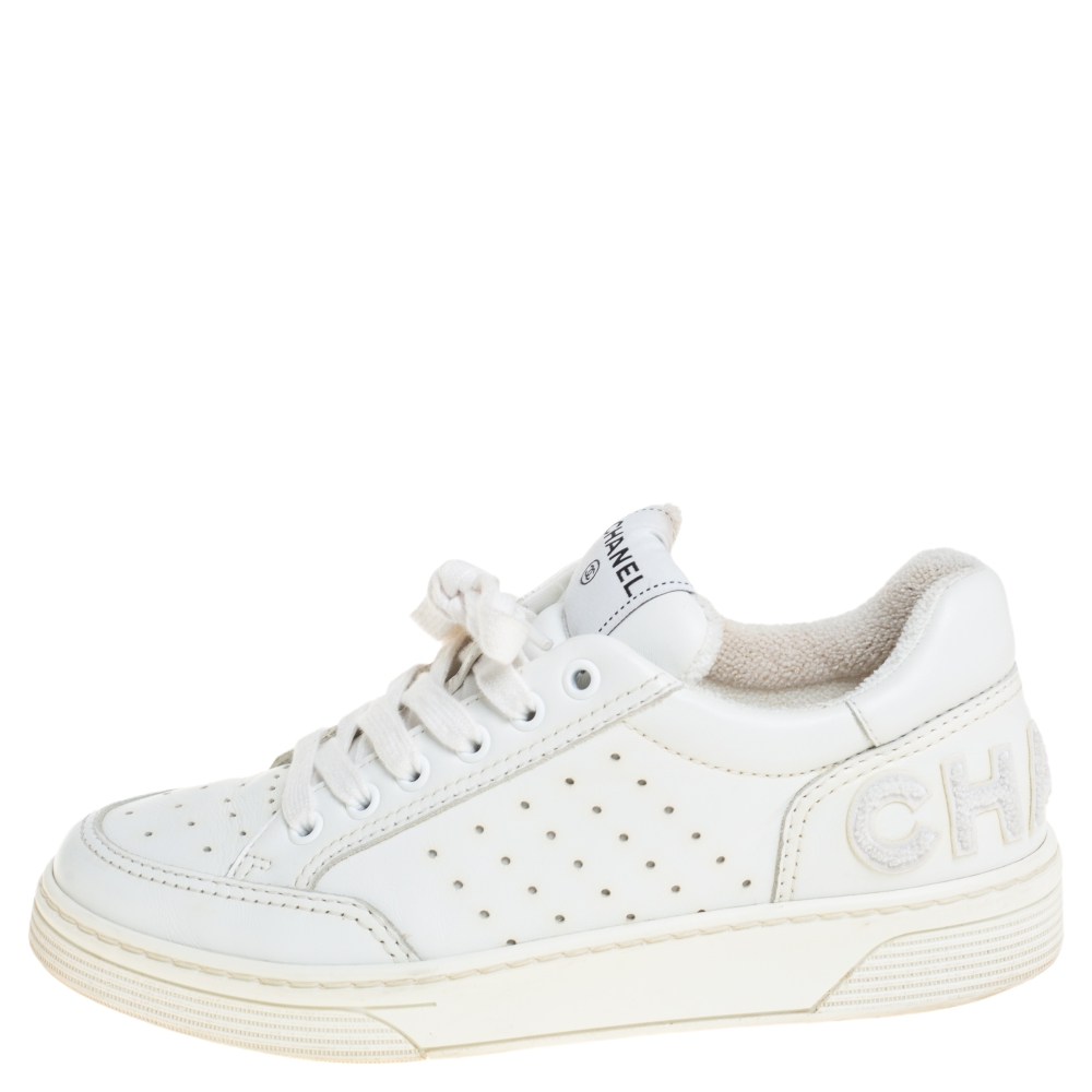 

Chanel White Perforated Leather Low Top Sneakers Size