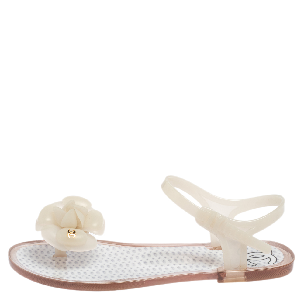 

Chanel White Jelly CC Camellia Flower Thong Flats Size