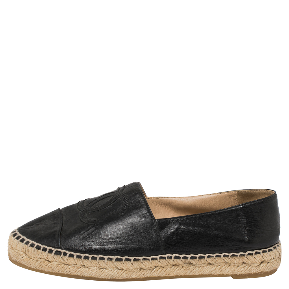 

Chanel Black Leather CC Espadrille Flats Size