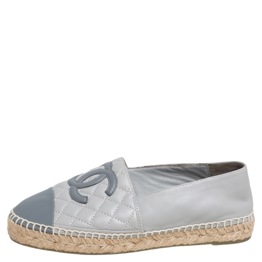 

Chanel Grey Quilted Leather CC Espadrilles Flats Size