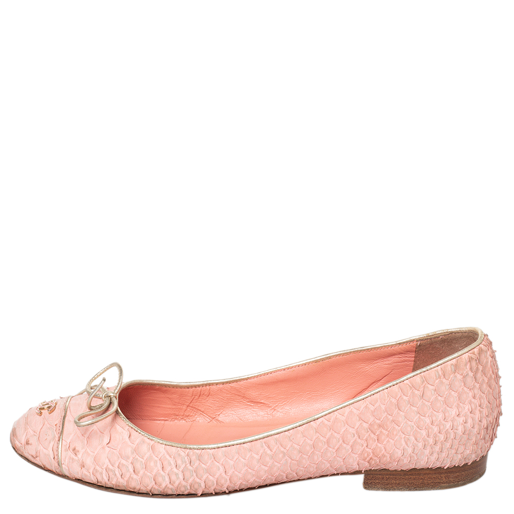 

Chanel Pink Python Leather CC Bow Ballet Flats Size