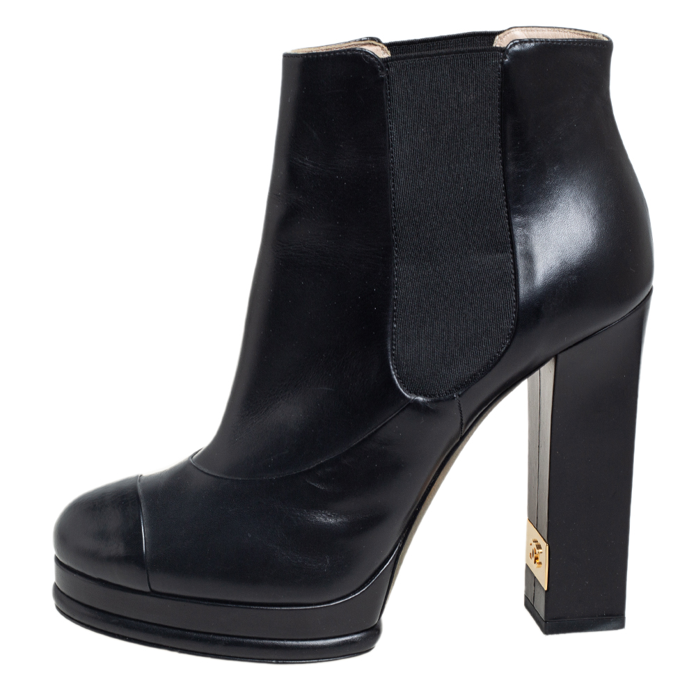 

Chanel Black Leather CC Platform Chelsea Boots Size