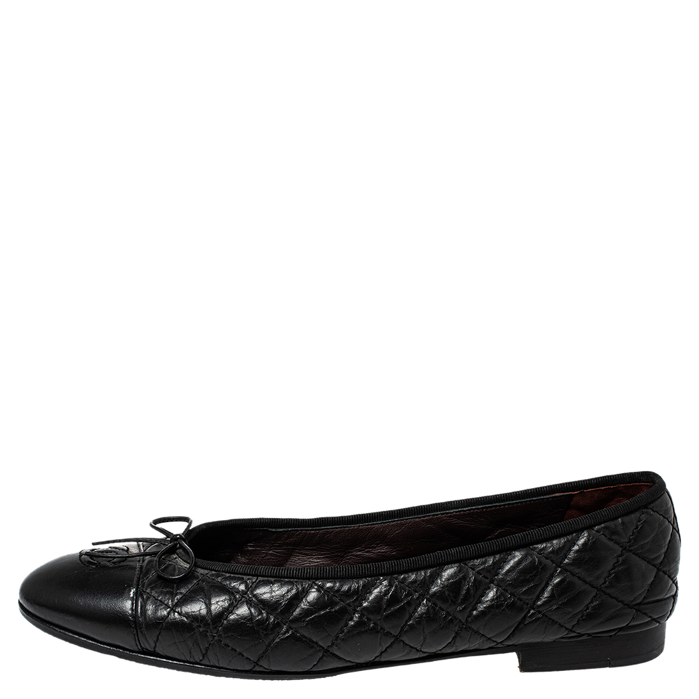 

Chanel Black Leather CC Ballet Flats Size