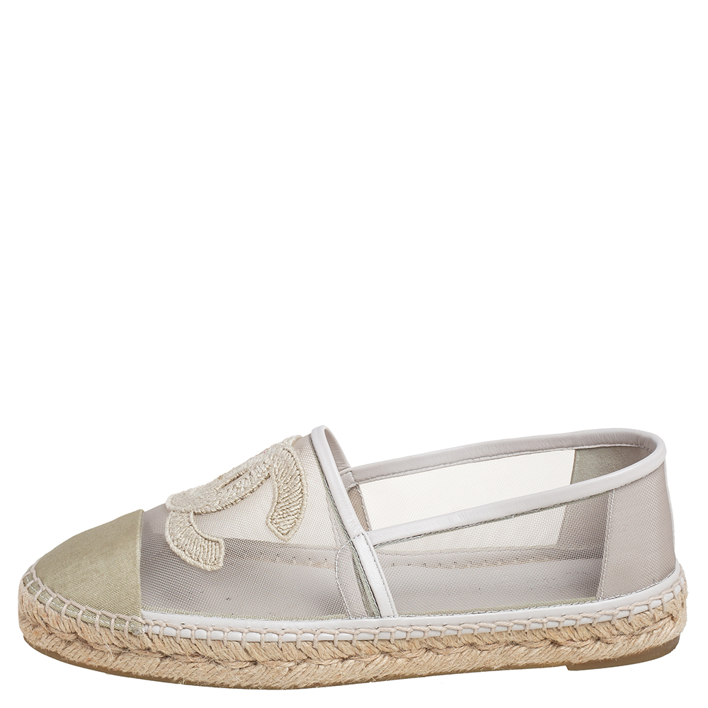 

Chanel Beige Leather And Net Espadrille Flats Size