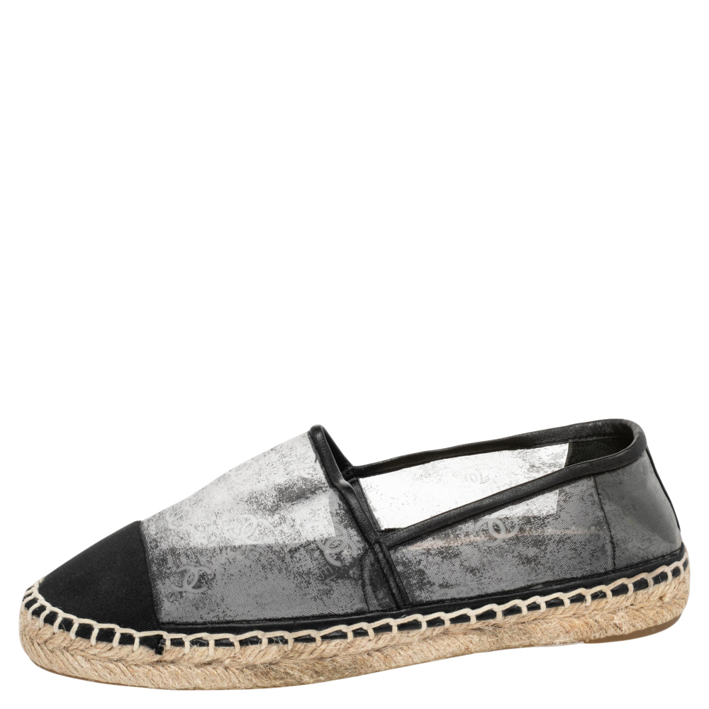 

Chanel Black Mesh And Fabric CC Cap Toe Espadrilles Flats Size