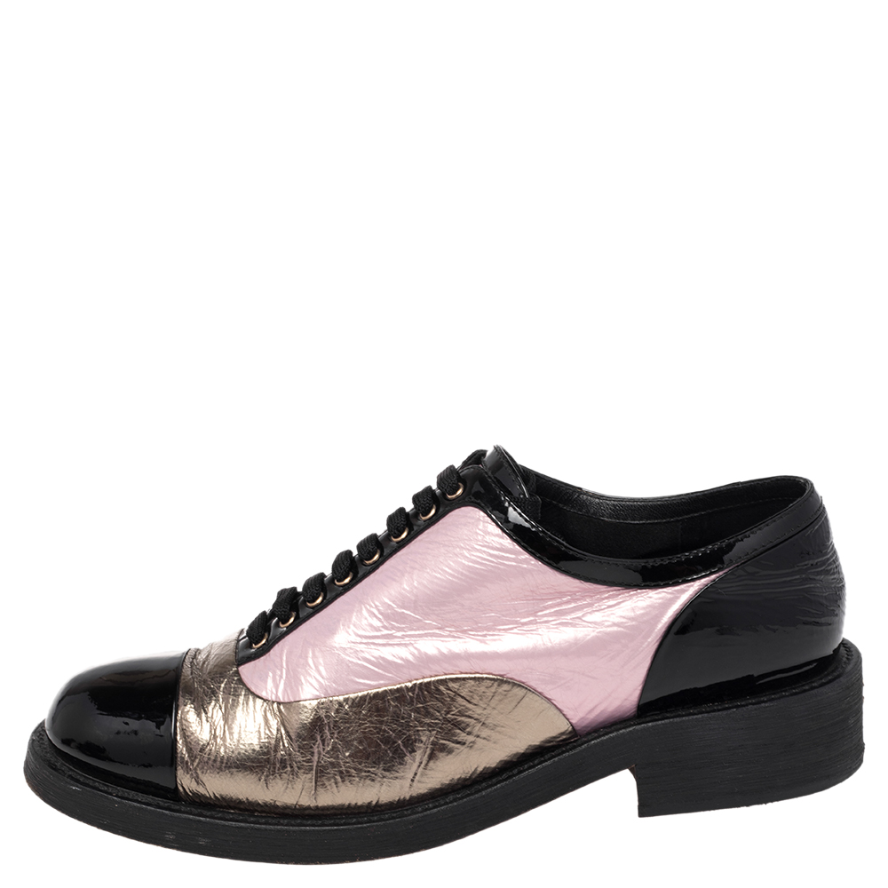 

Chanel Tri Color Patent And Leather Cap Toe Lace-up Oxfords Size, Multicolor