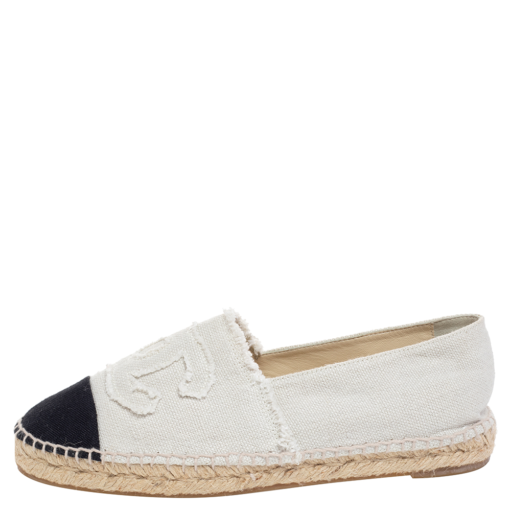 

Chanel Cream/Black Canvas CC Espadrille Flats Size