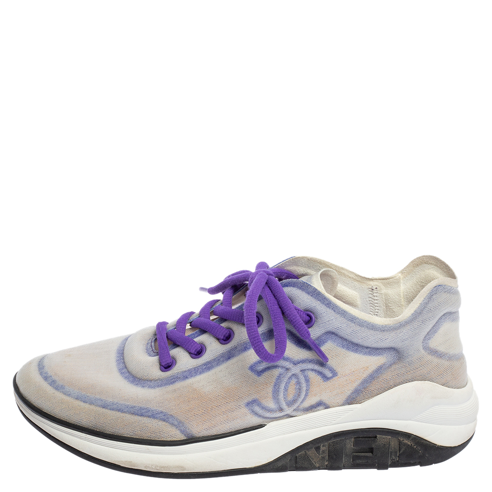 

Chanel Purple/White Mesh Low Top Sneaker Size