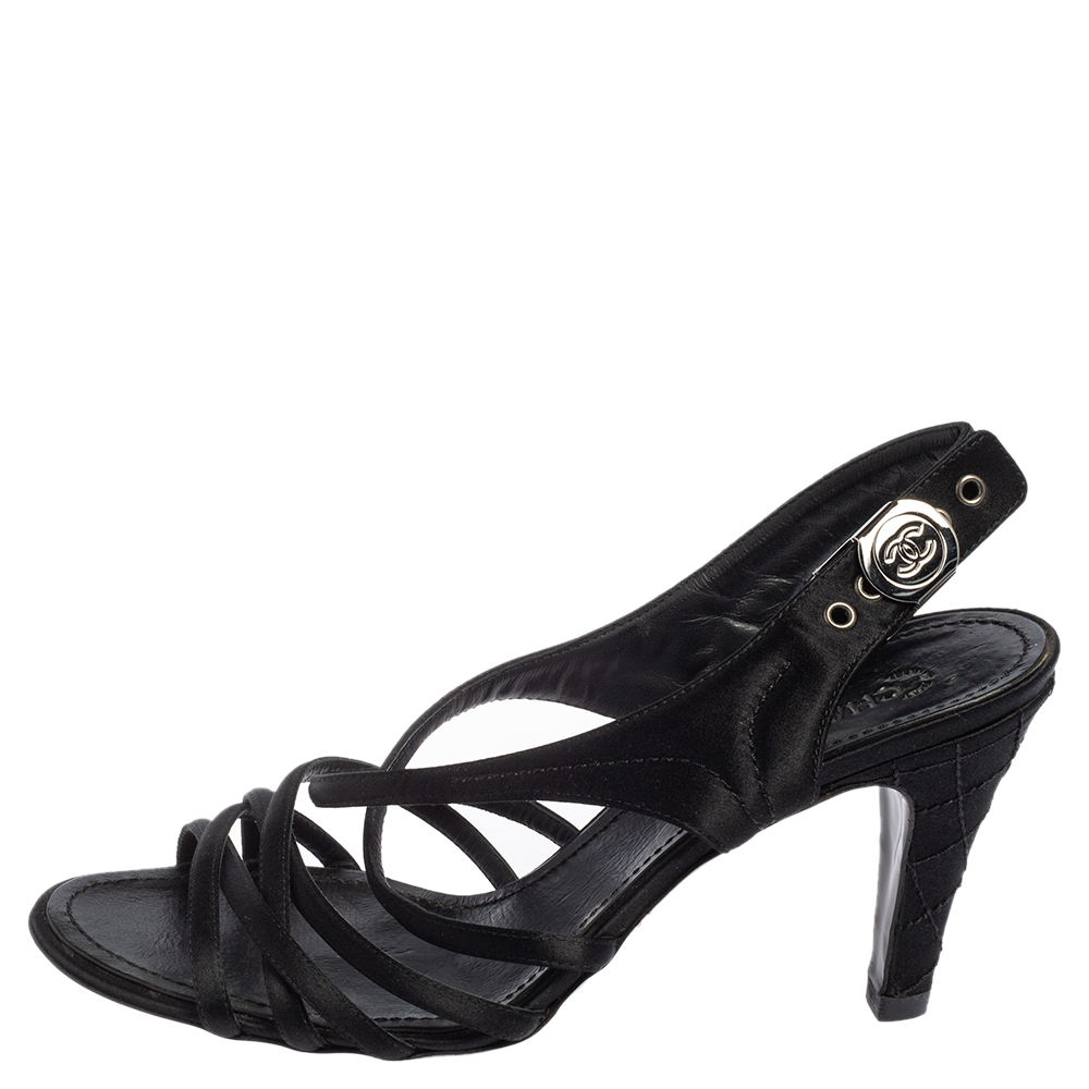 

Chanel Black Satin Strappy CC Buckle Sandals Size