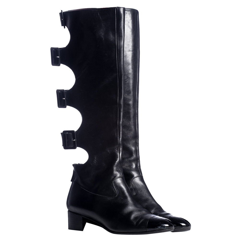 

Chanel Black Leather Knee High Boots Size EU