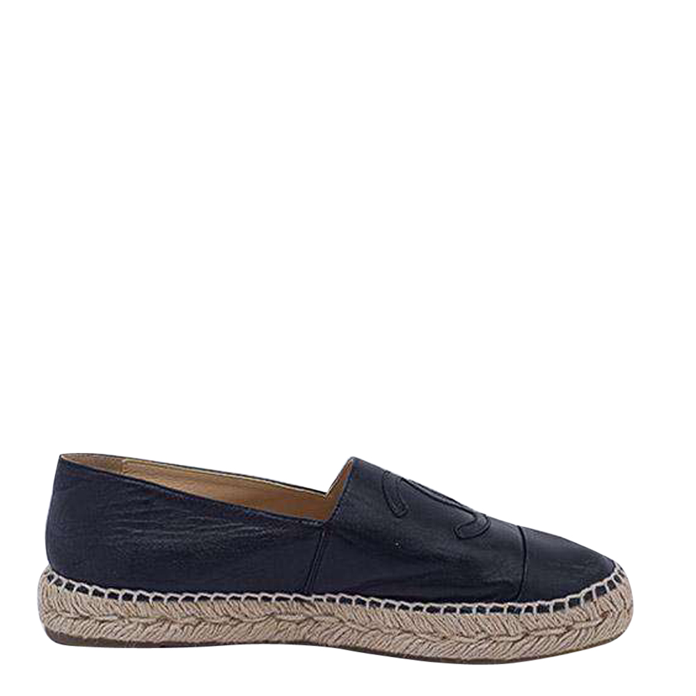 

Chanel Black Leather CC Logo Espadrilles Size EU