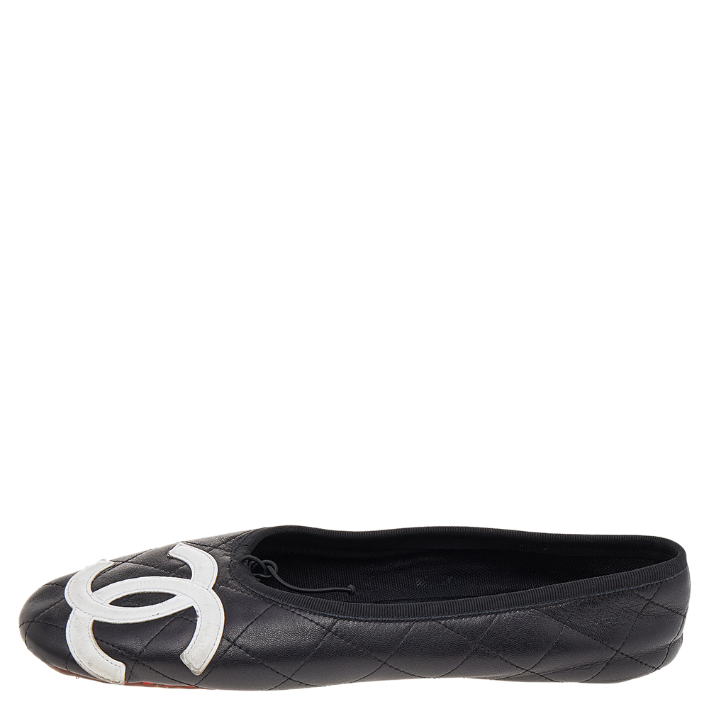

Chanel Black/White Leather CC Ligne Cambon Ballet Flats Size