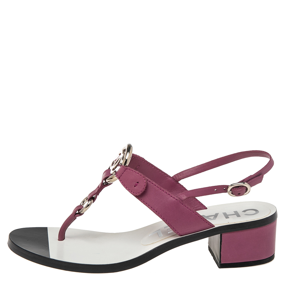 

Chanel Purple Leather Logo Slingback Sandals Size