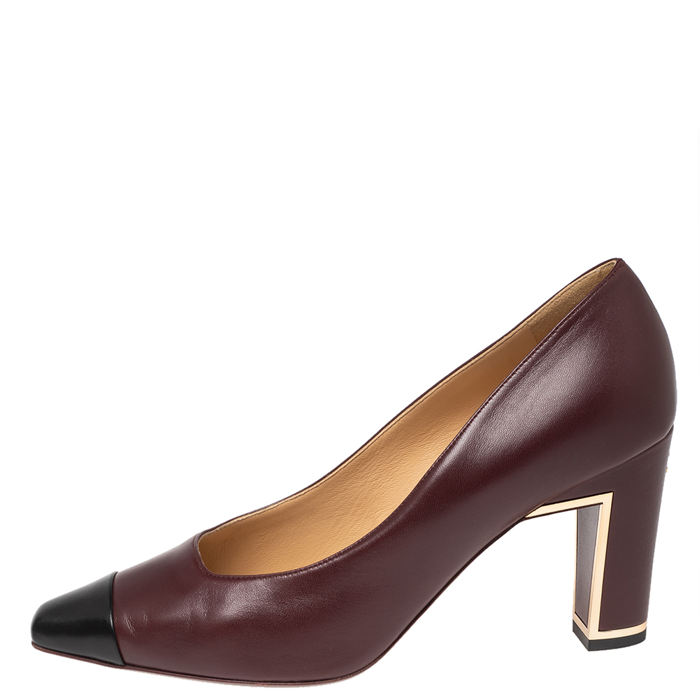 

Chanel Black/Burgundy Leather Block Heel Pumps Size
