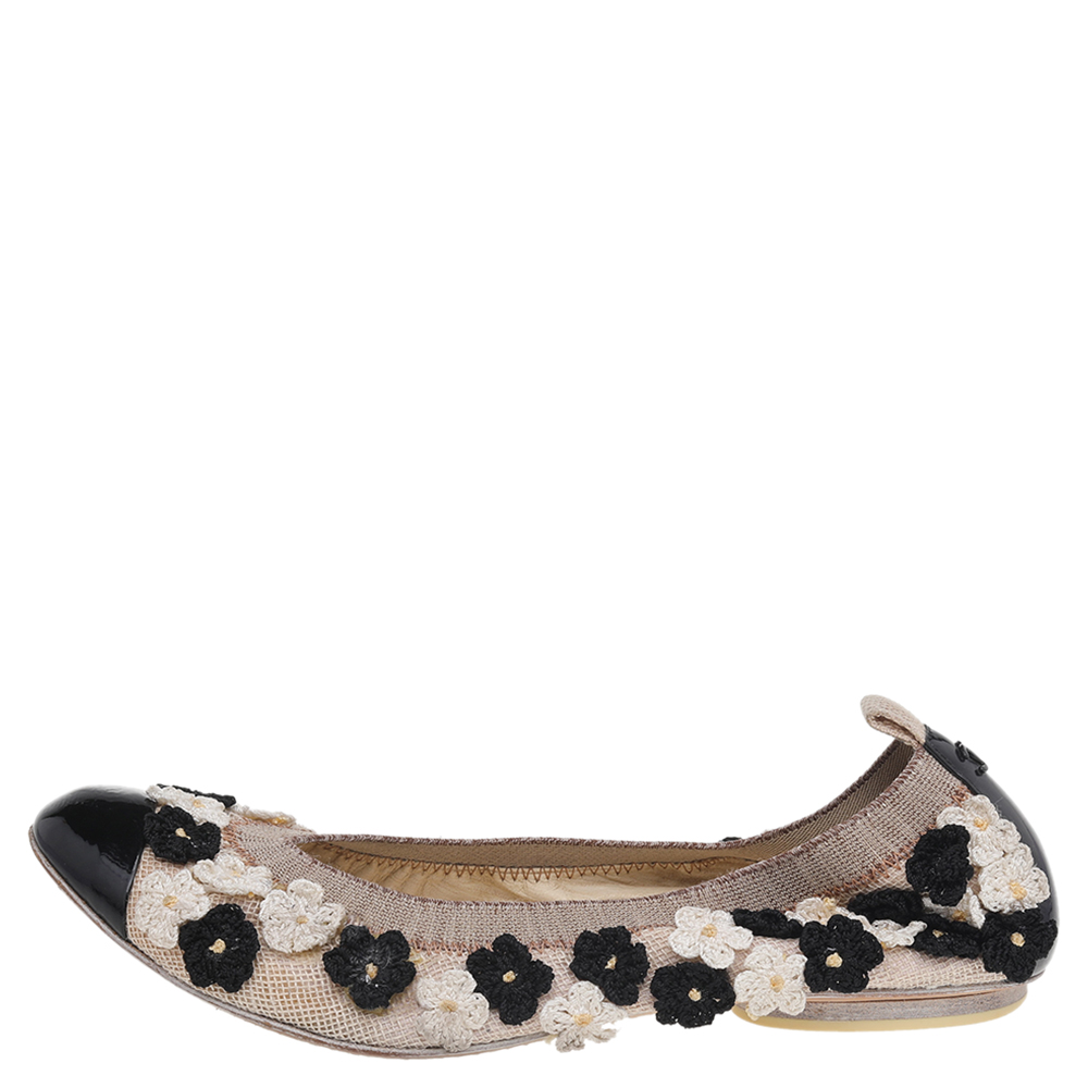 

Chanel Multicolor Jute And Patent Leather Floral Ballet Flats Size