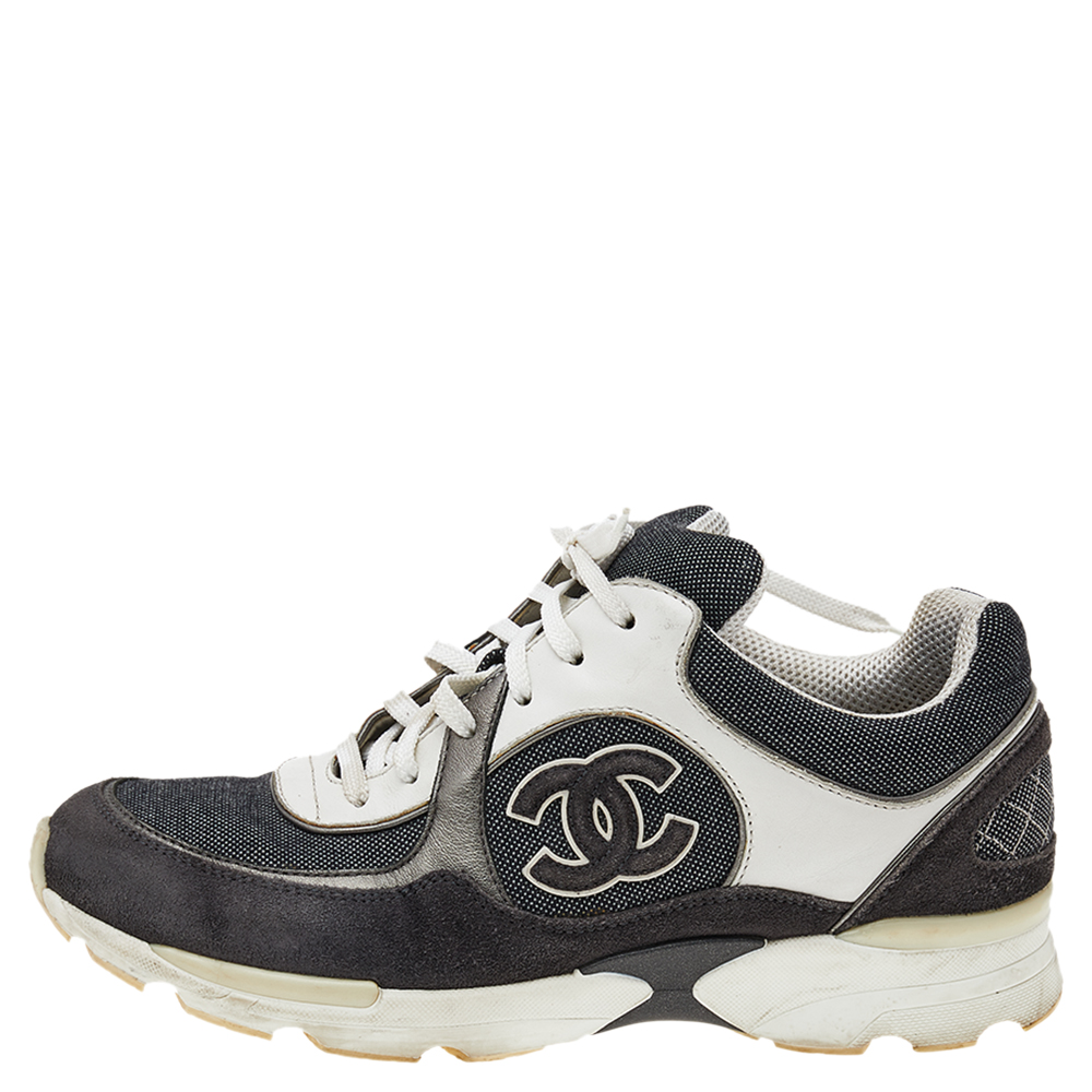 

Chanel Grey/White Canvas And Suede CC Trainers Low Top Sneakers Size