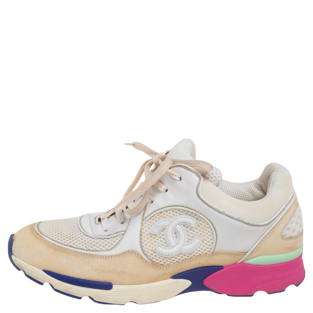 

Chanel Multicolor Suede And Mesh CC Lace Up Sneakers Size