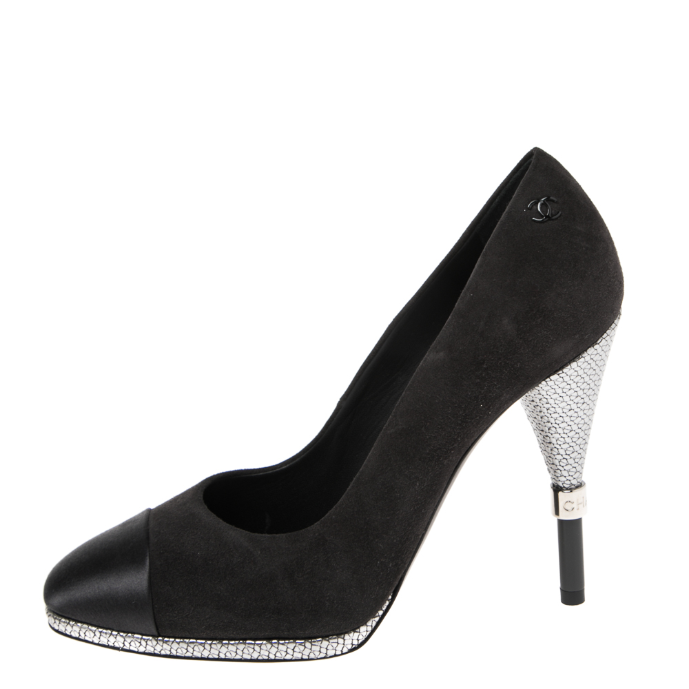 

Chanel Black Suede And Satin Cap Toe Pumps Size