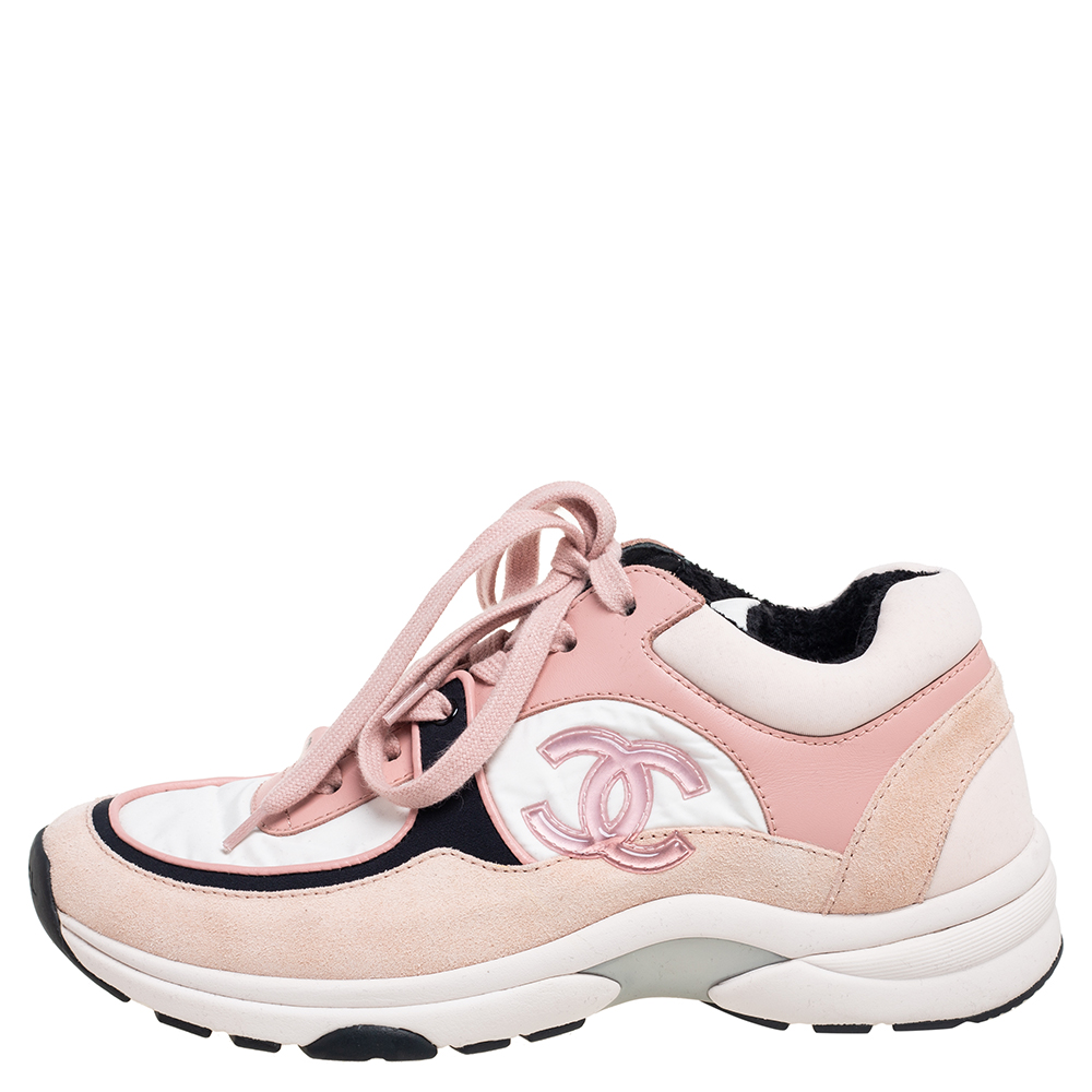 

Chanel Multicolor Neoprene And Suede Leather CC Logo Lace Up Sneakers Size, Pink