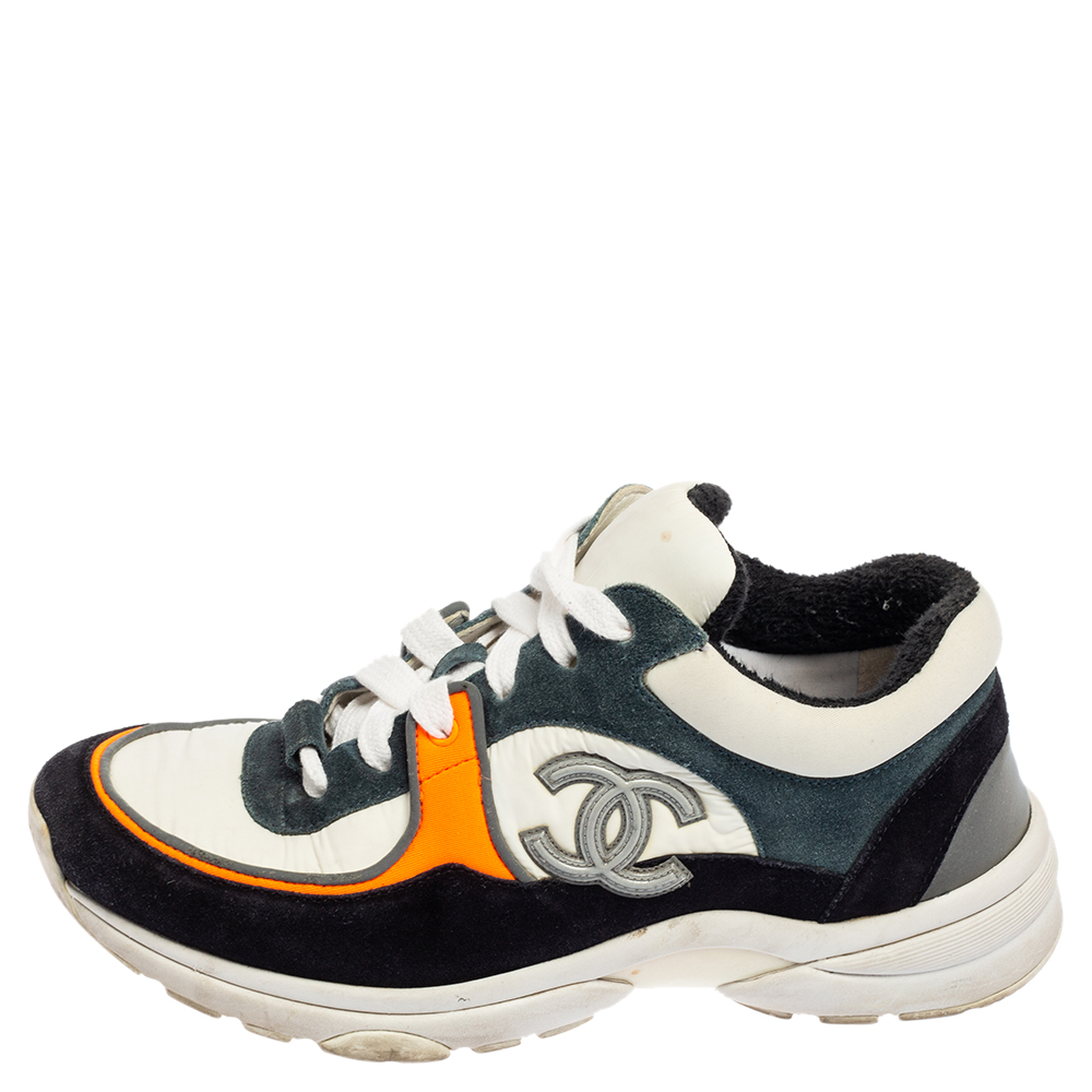 

Chanel Multicolor Fabric And Suede Lace Up Sneakers Size