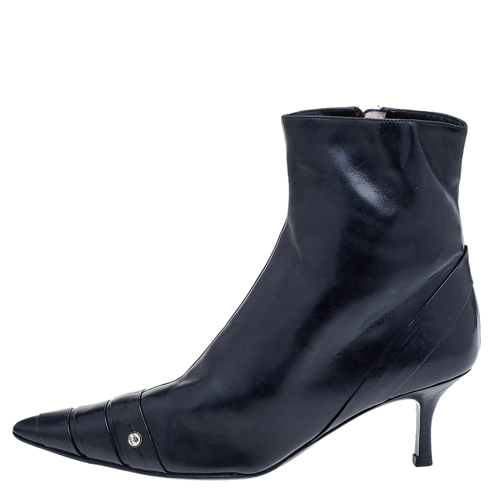 

Chanel Black Leather CC Ankle Length Boots Size