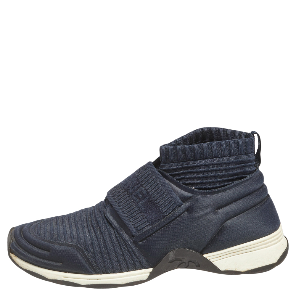 

Chanel Blue Fabric Stretch High Top Socks Sneakers Size