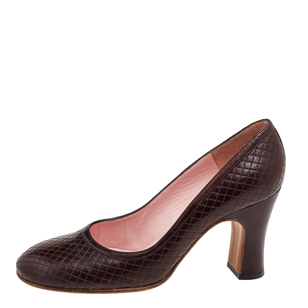 

Chanel Brown Quilted Leather Block Heel Pumps Size