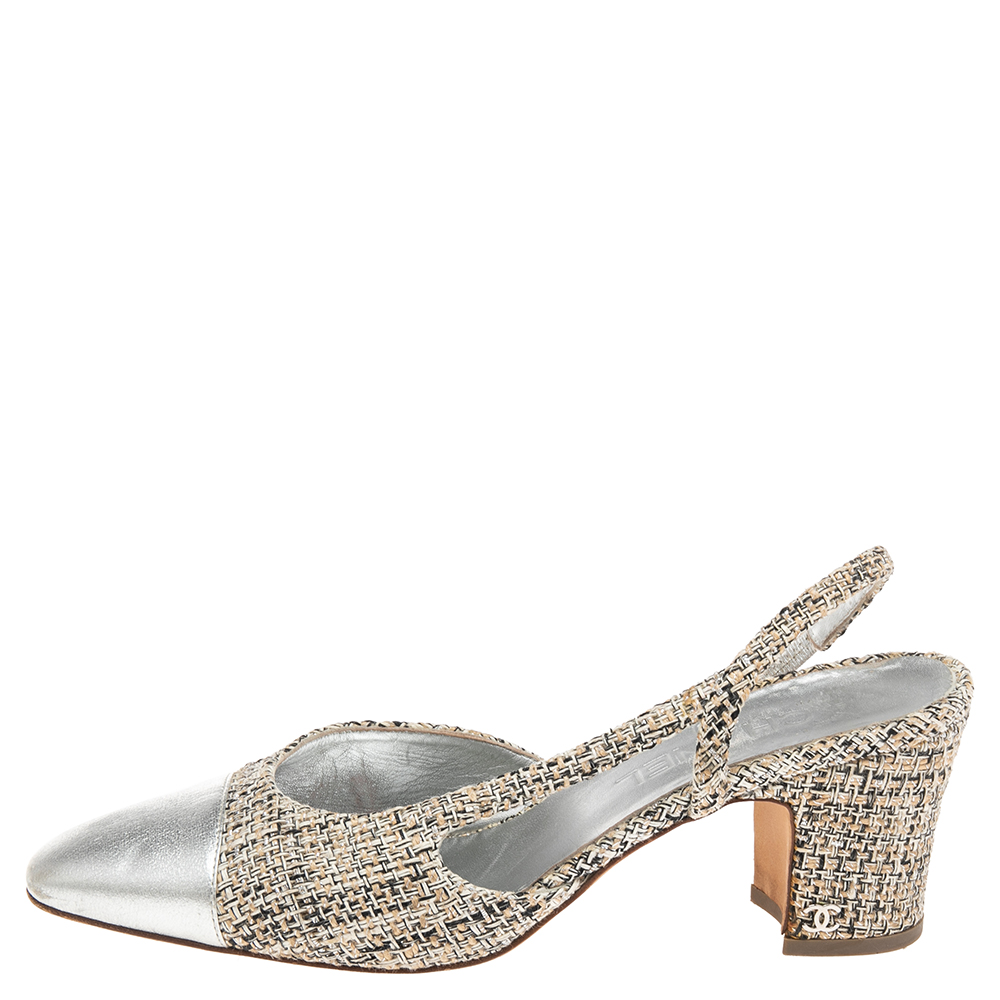 

Chanel Multicolor Tweed Fabric And Leather Cap Toe Slingback Pumps Size