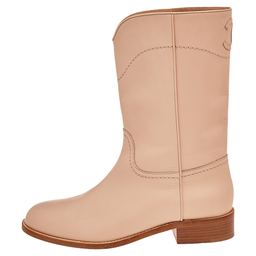 

Chanel Beige Leather CC Mid Length Boots Size