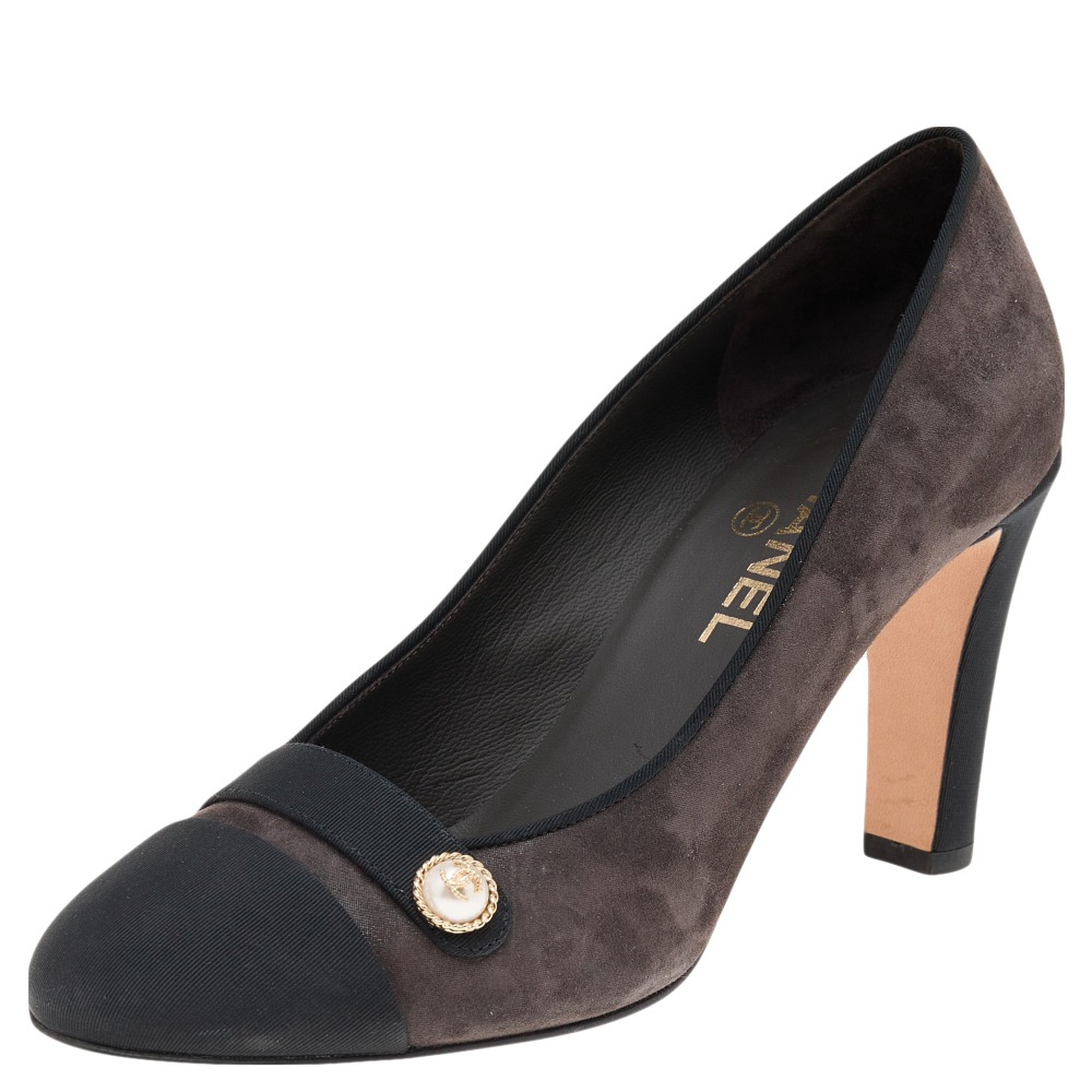 Best Selling Grey/Black And Fabric CC Block Heel Pumps Size | AccuWeather Shop