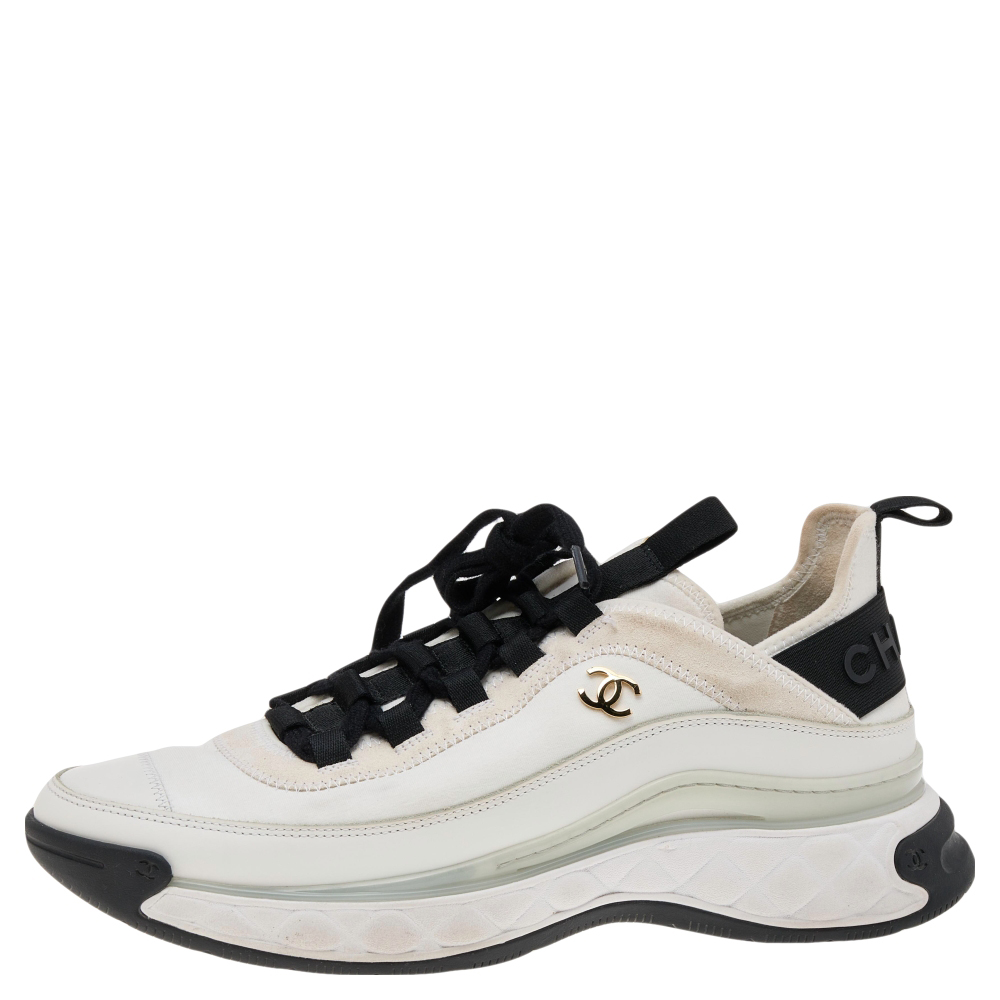 

Chanel White Neoprene And Leather CC Low Top Sneakers Size