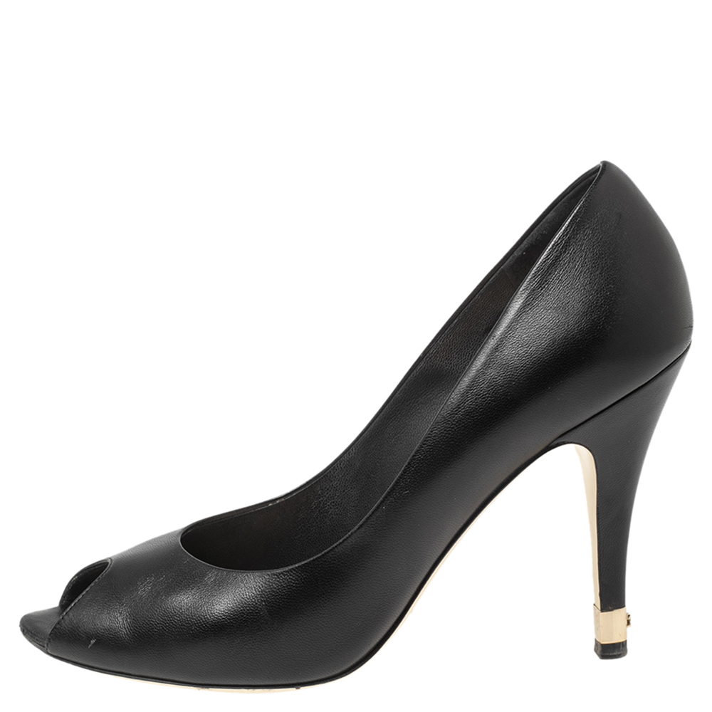 

Chanel Black Leather CC Peep Toe Pumps Size