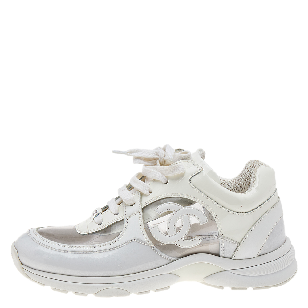 

Chanel White Leather And PVC CC Sneakers Size