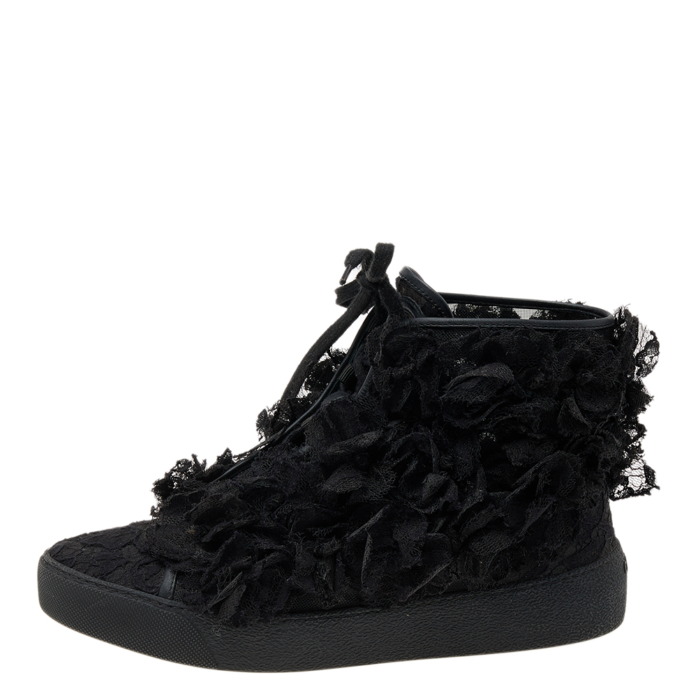 

Chanel Black Lace CC Camellia High Top Sneakers Size